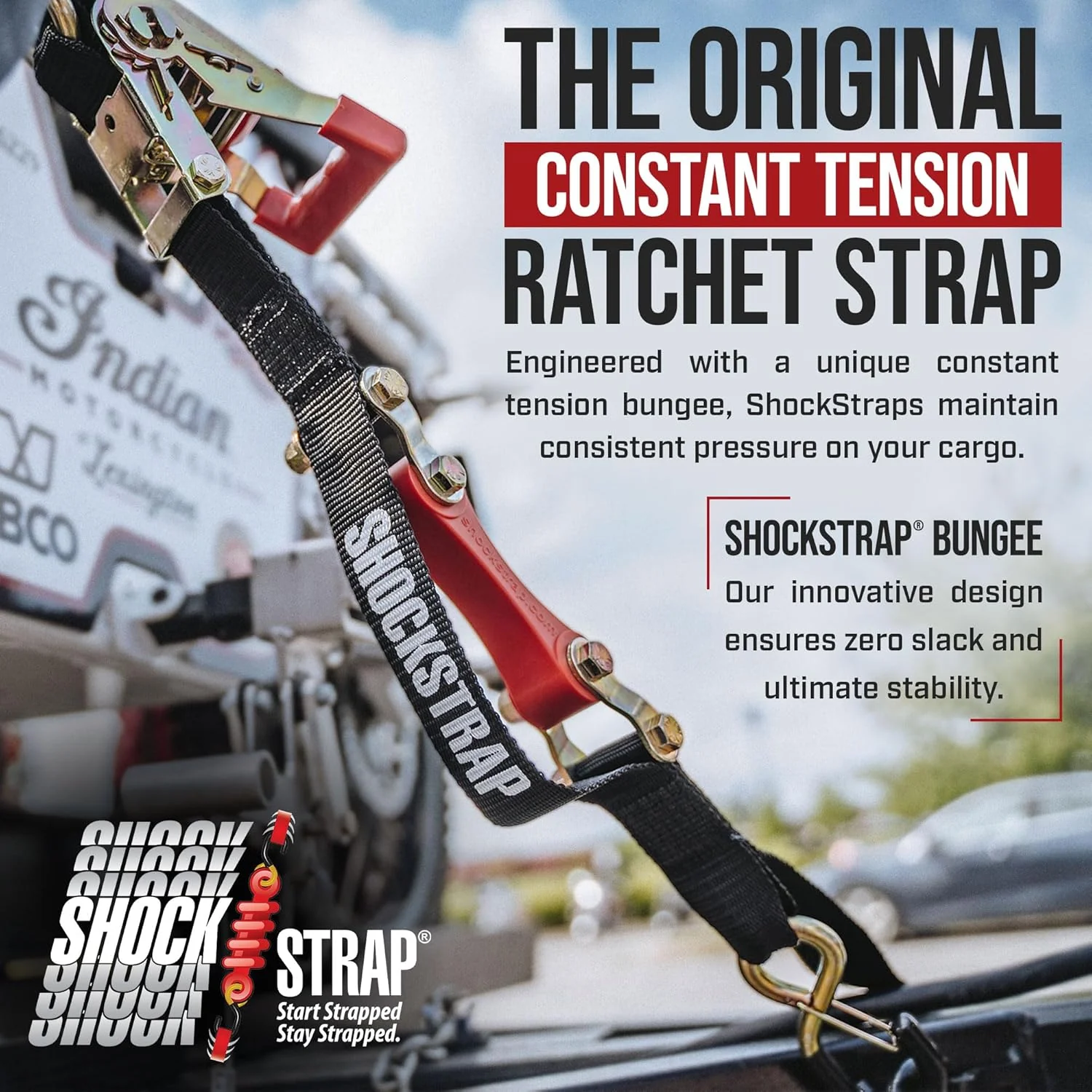 10ft x 1in SHOCKSTRAP® Constant Tension Ratchet Strap, Premium Polyester Webbing, 1,500lb Break Strength, 500lb Working Load Limit - Image 2
