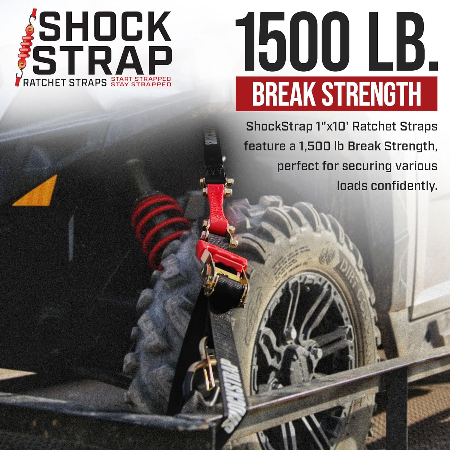 10ft x 1in SHOCKSTRAP® Constant Tension Ratchet Strap, Premium Polyester Webbing, 1,500lb Break Strength, 500lb Working Load Limit - Image 4