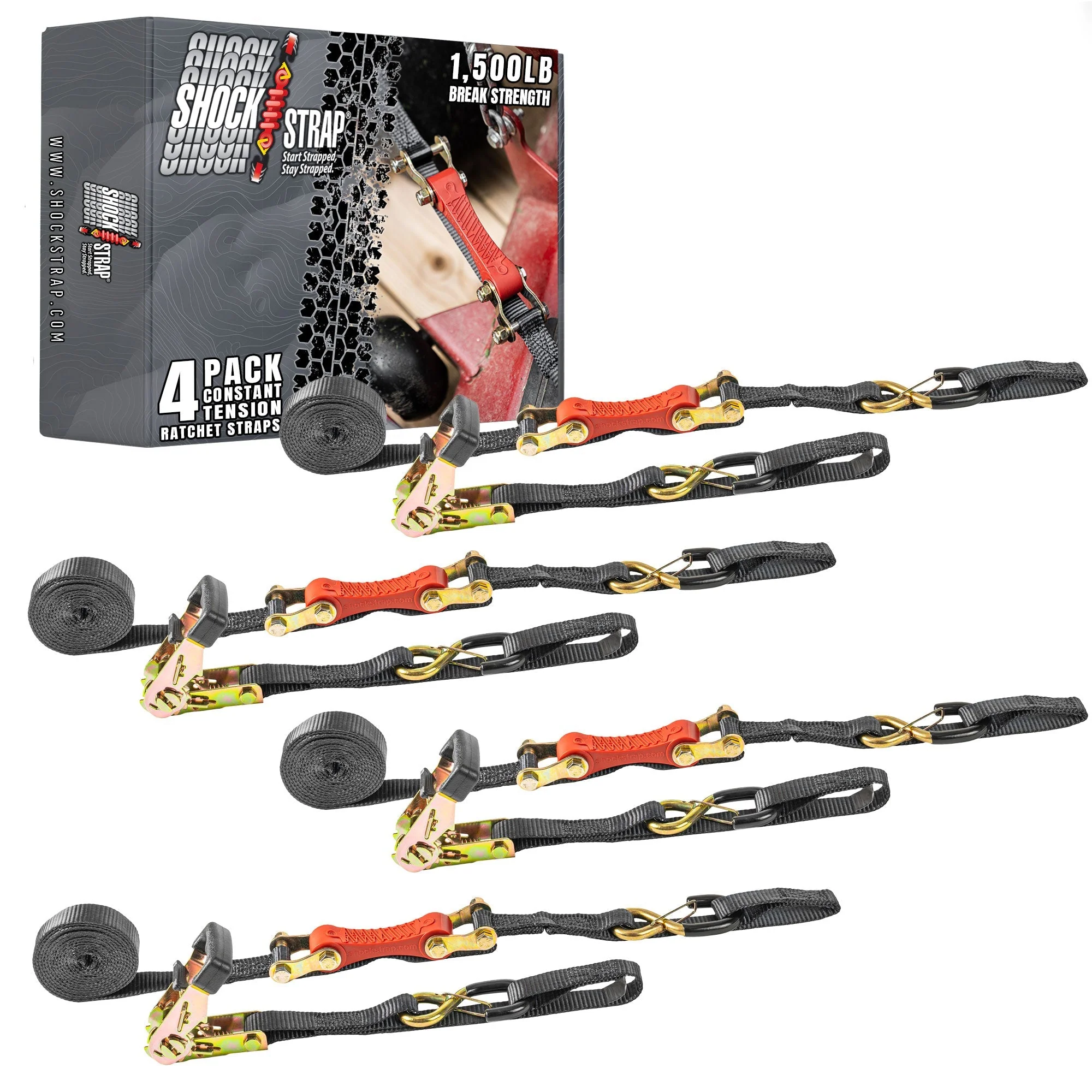 10ft x 1in SHOCKSTRAP® Constant Tension Ratchet Strap, Premium Polyester Webbing, 1,500lb Break Strength, 500lb Working Load Limit - Image 7