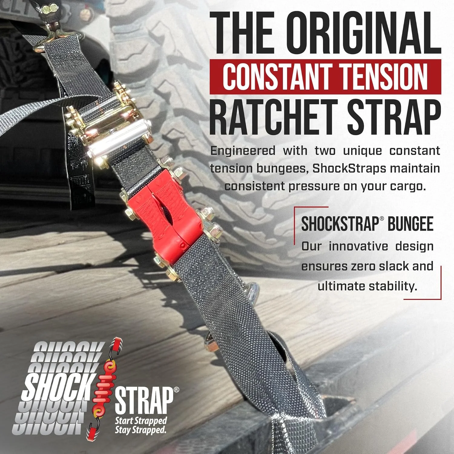 9ft x 2in SHOCKSTRAP® Ratchet Strap with Wire Hooks, Premium Polyester Webbing, 6k Break Strength 2k Working Load Limit - Image 2
