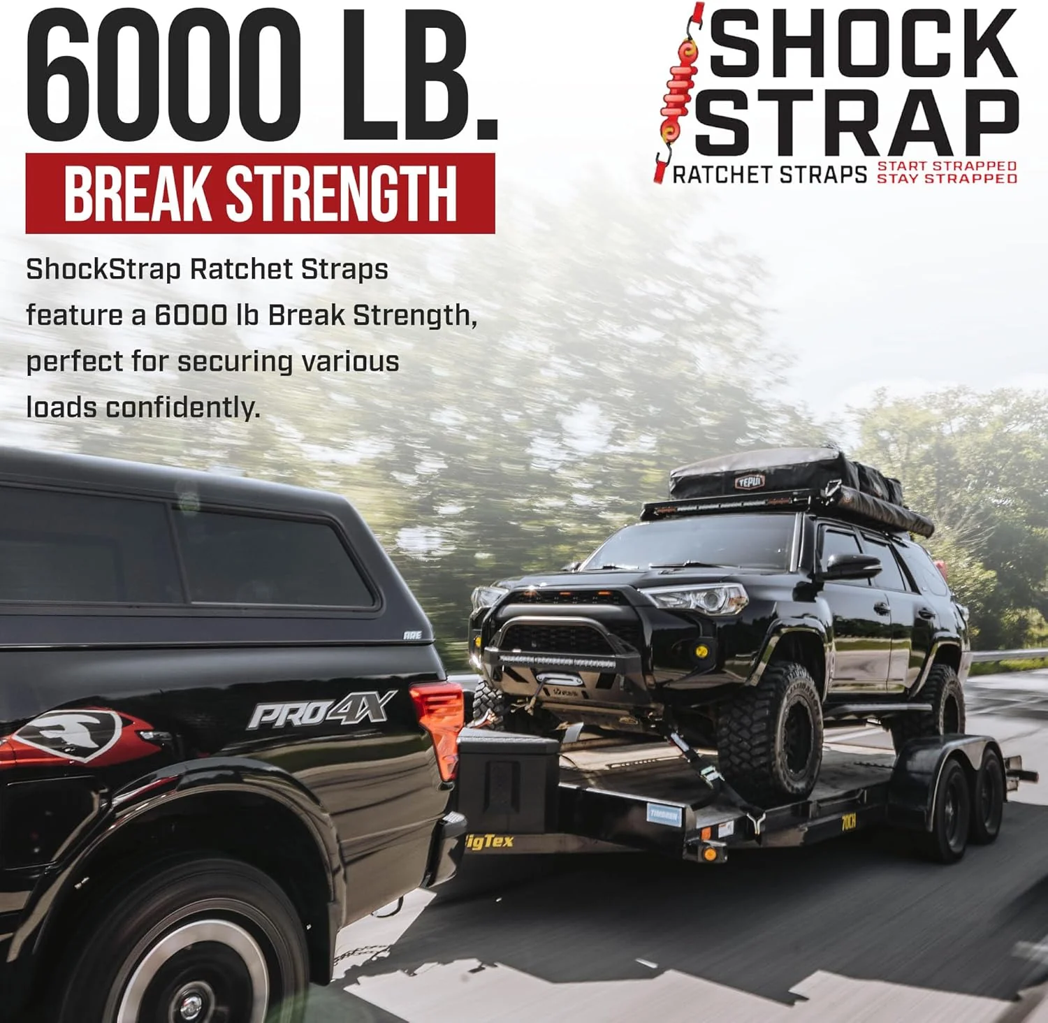 9ft x 2in SHOCKSTRAP® Ratchet Strap with Wire Hooks, Premium Polyester Webbing, 6k Break Strength 2k Working Load Limit - Image 4