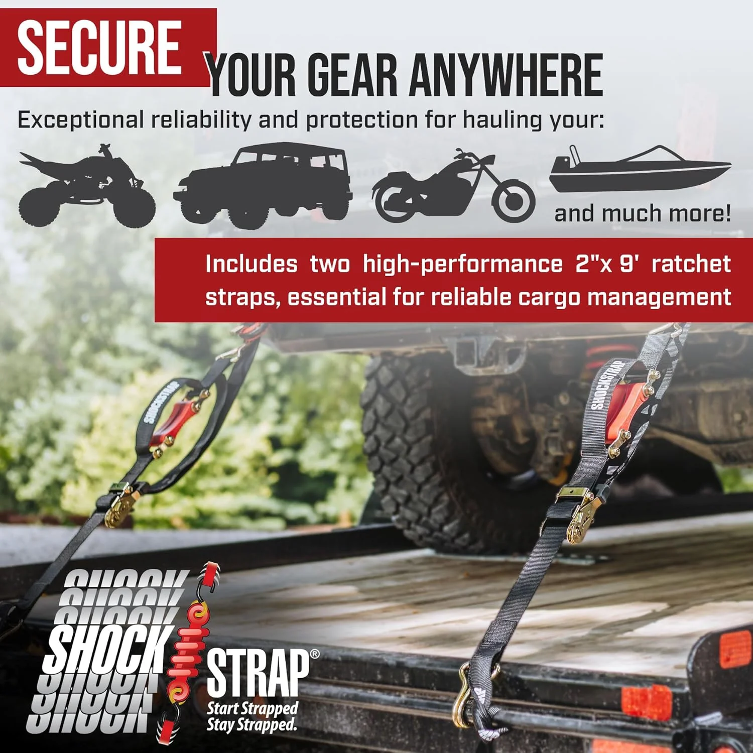 9ft x 2in SHOCKSTRAP® Ratchet Strap with Wire Hooks, Premium Polyester Webbing, 6k Break Strength 2k Working Load Limit - Image 6