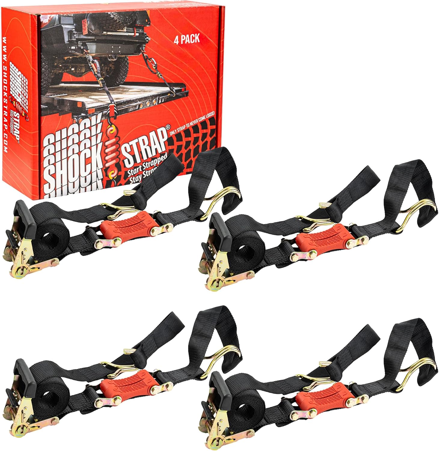 9ft x 2in SHOCKSTRAP® Ratchet Strap with Wire Hooks, Premium Polyester Webbing, 6k Break Strength 2k Working Load Limit - Image 7