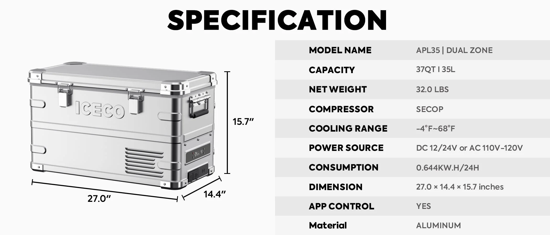 APL35 Dual Zone Aluminum Silver Fridge | ICECO | 35 LT - Image 3
