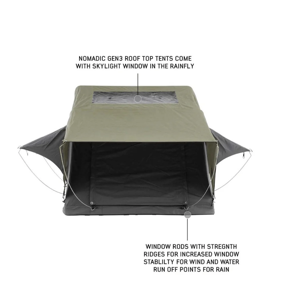 HD Nomadic 2 Extended Soft Shell Roof Top Tent, Grey Body & Green Rainfly - Image 15
