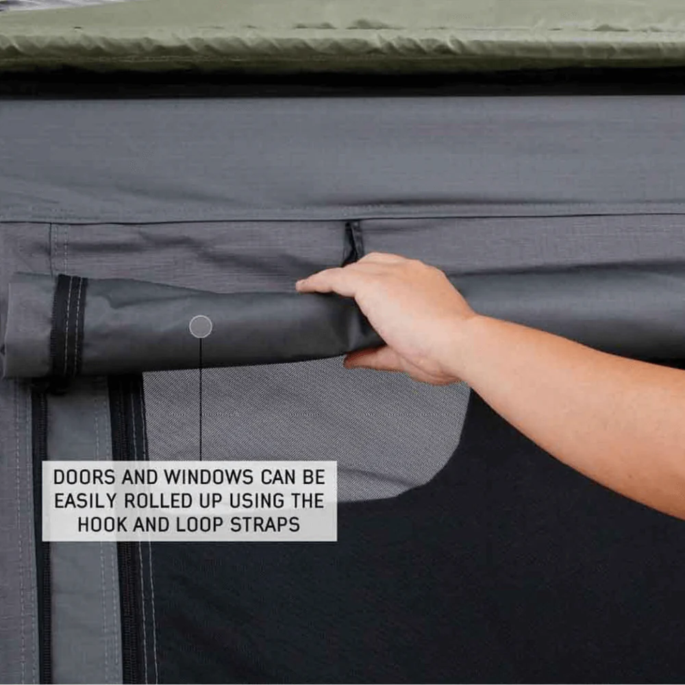 HD Nomadic 2 Extended Soft Shell Roof Top Tent, Grey Body & Green Rainfly - Image 16