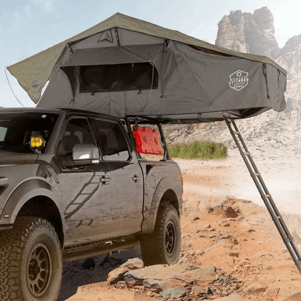HD Nomadic 2 Extended Soft Shell Roof Top Tent, Grey Body & Green Rainfly - Image 4