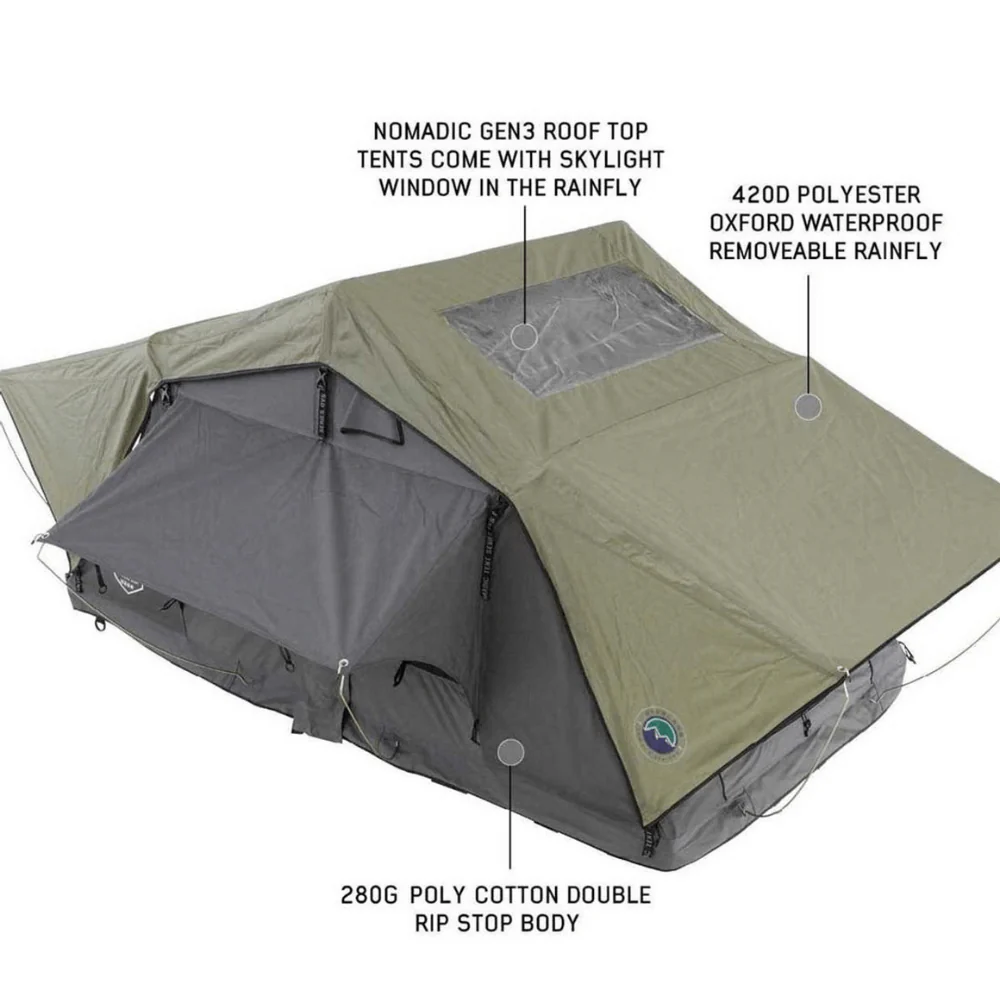 HD Nomadic 3 Standard Soft Shell Roof Top Tent, Grey Body & Green Rainfly - Image 16