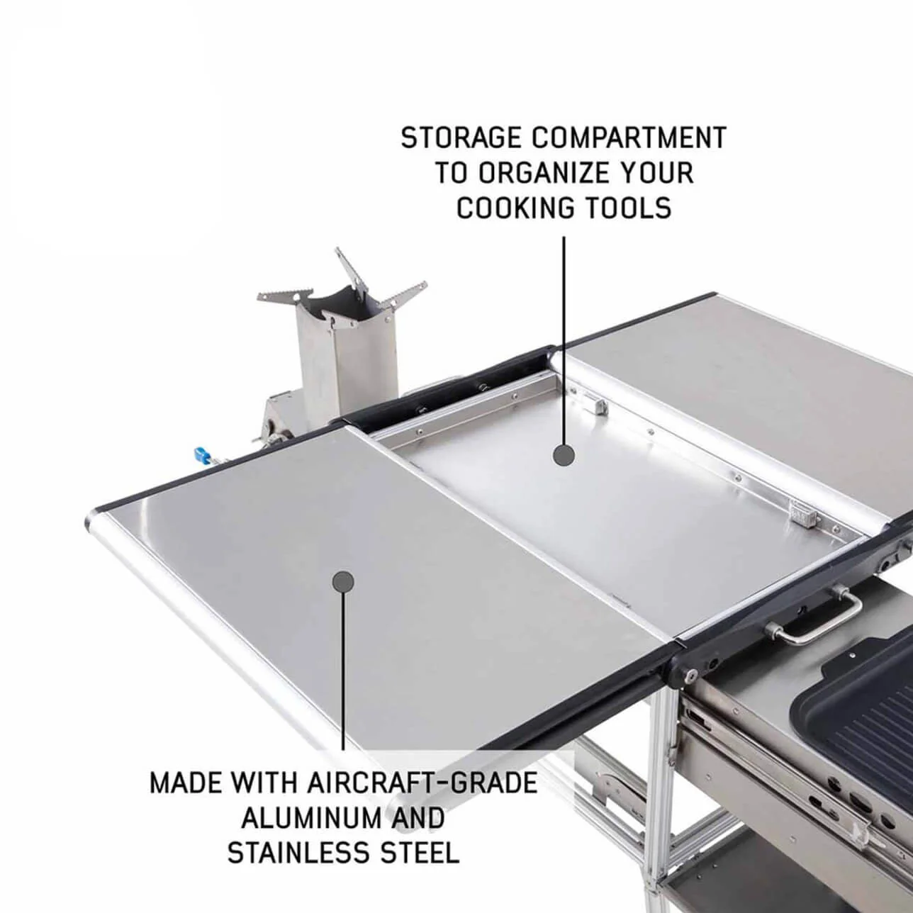 Komodo Camp Kitchen - Dual Grill, Skillet, Folding Shelves, and Rocket Tower - Stainless Steel - Image 14