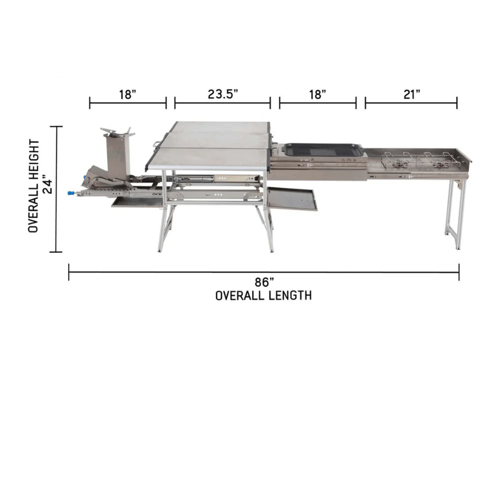Komodo Camp Kitchen - Dual Grill, Skillet, Folding Shelves, and Rocket Tower - Stainless Steel - Image 3