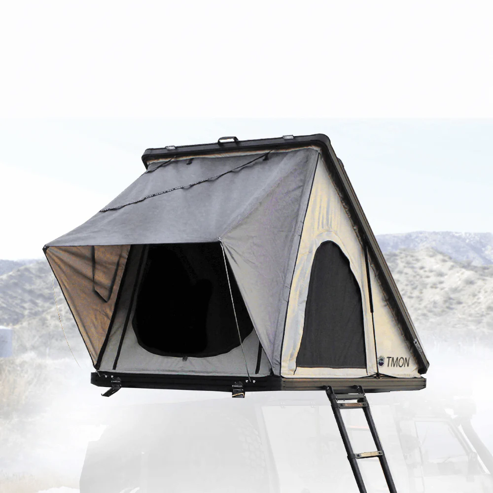 LD TMON Clamshell Aluminum Hard Shell Roof Top Tent - 2 Person Capacity, Tan Body & Green Rainfly - Image 13