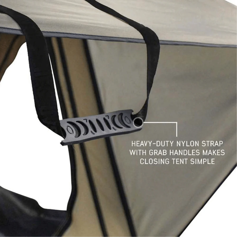 LD TMON Clamshell Aluminum Hard Shell Roof Top Tent - 2 Person Capacity, Tan Body & Green Rainfly - Image 8