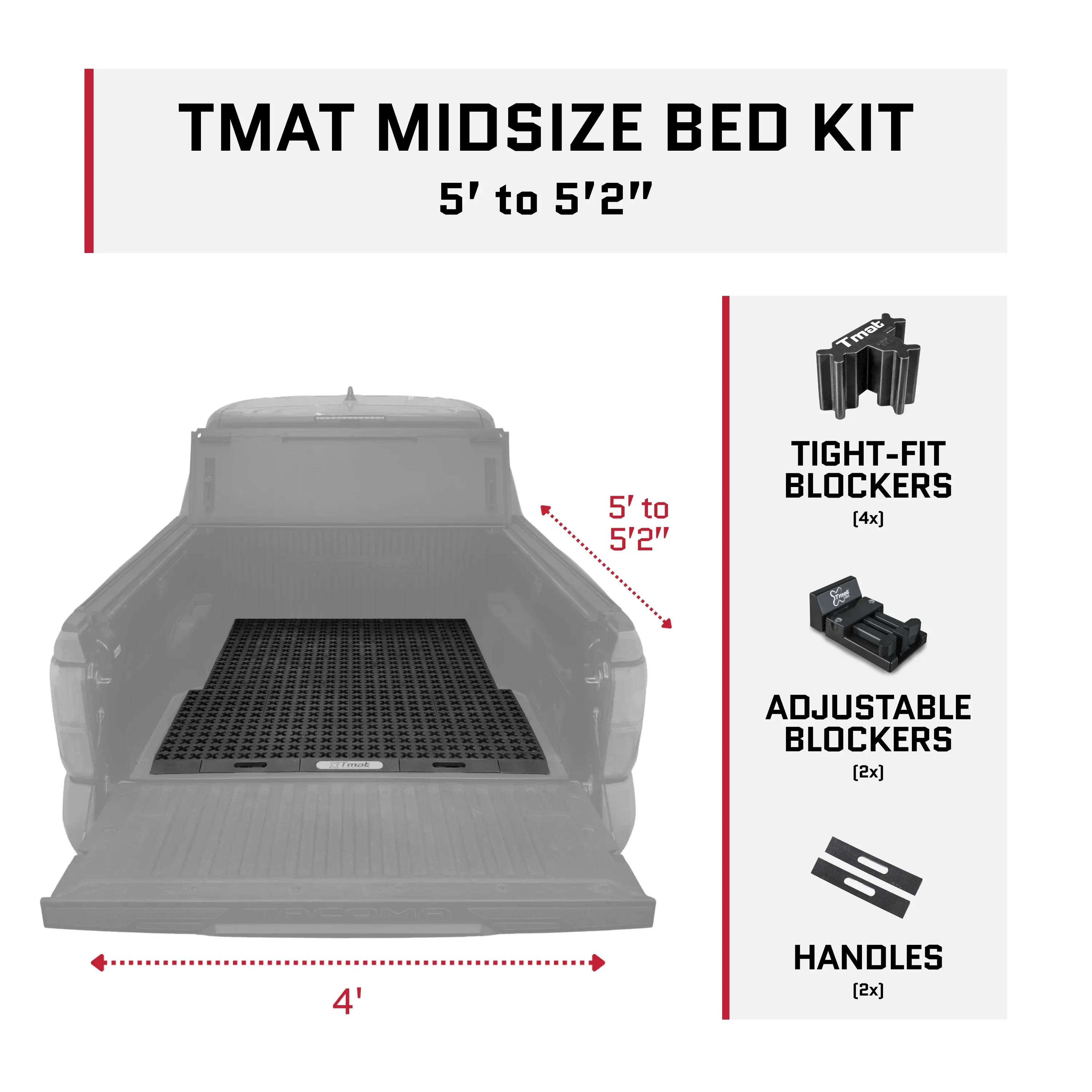 Tmat Midsize Truck Bed Organizer Slide Out Mat fits 2005+ Toyota Tacoma 5' Bed - Image 3