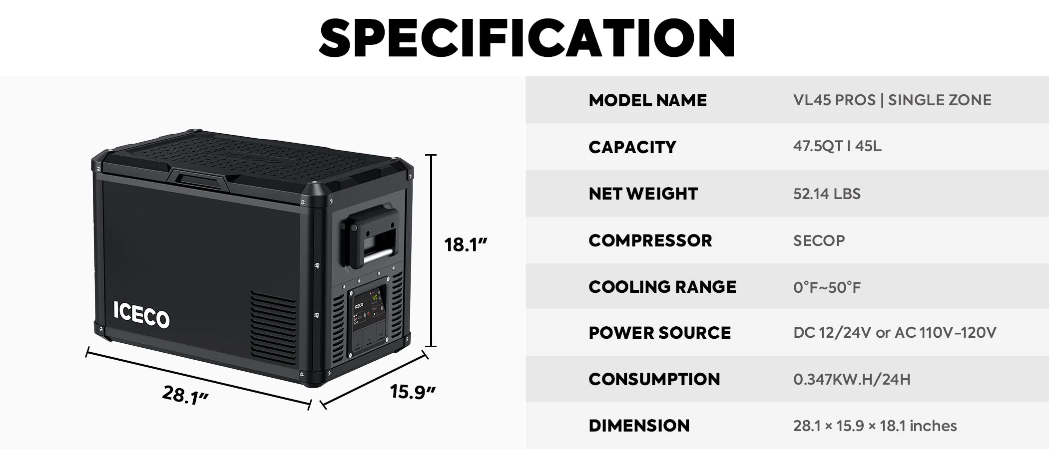 VL45ProS Single Zone Portable Freezer | ICECO | 45 LT - Image 7